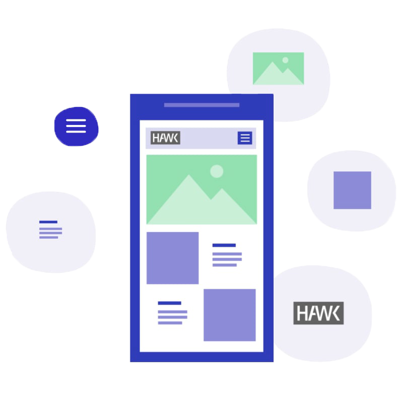 Grafik von Smartphone mit Designsystem Bausteinen