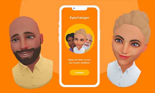 Screen der App eyechanger mit 2 Avataren daneben.