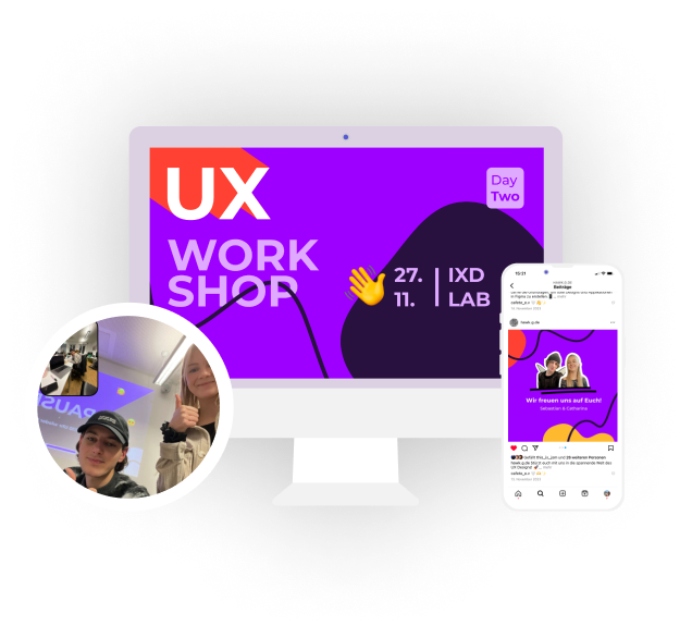 Foto: Computer und Smartphone mit UX-Workshop-Design